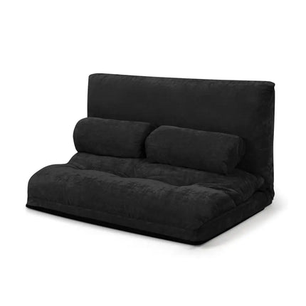 6-Position Adjustable Sleeper Lounge Couch with 2 Pillows-Black - Black - Floor Chairs