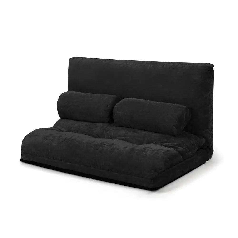 6-Position Adjustable Sleeper Lounge Couch with 2 Pillows-Black - Black - Floor Chairs