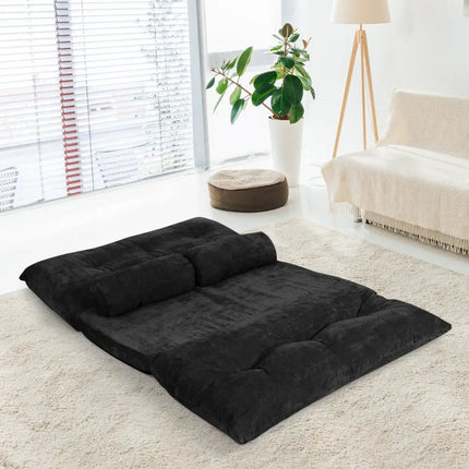 6-Position Adjustable Sleeper Lounge Couch with 2 Pillows-Black - Black - Floor Chairs
