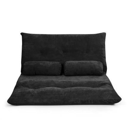 6-Position Adjustable Sleeper Lounge Couch with 2 Pillows-Black - Black - Floor Chairs