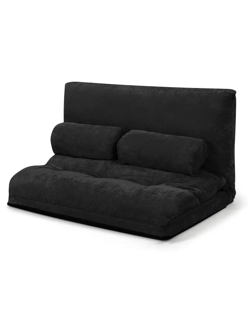 6-Position Adjustable Sleeper Lounge Couch with 2 Pillows-Black - Black - Floor Chairs