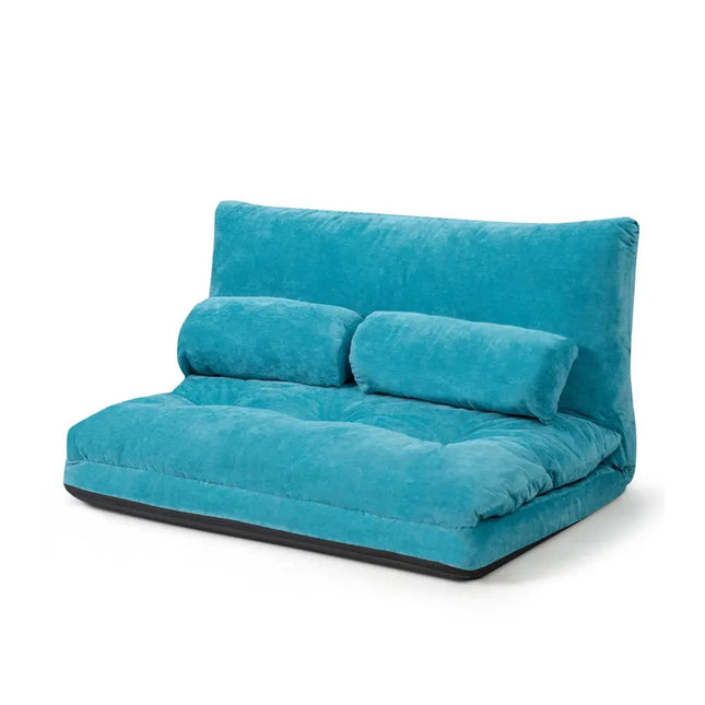 6-Position Adjustable Sleeper Lounge Couch with 2 Pillows-Blue - Blue - Floor Chairs
