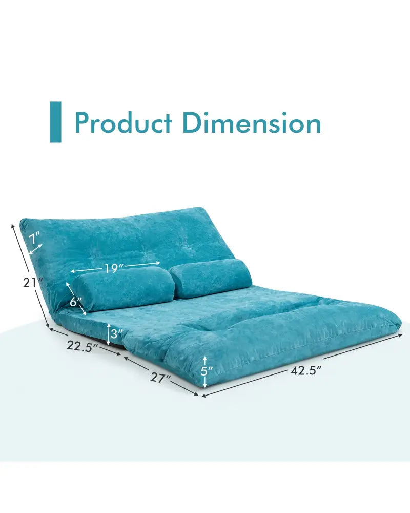 6-Position Adjustable Sleeper Lounge Couch with 2 Pillows-Blue - Blue - Floor Chairs