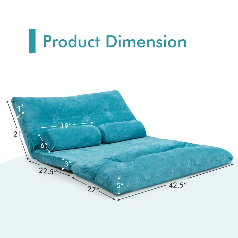 6-Position Adjustable Sleeper Lounge Couch with 2 Pillows-Blue - Blue - Floor Chairs