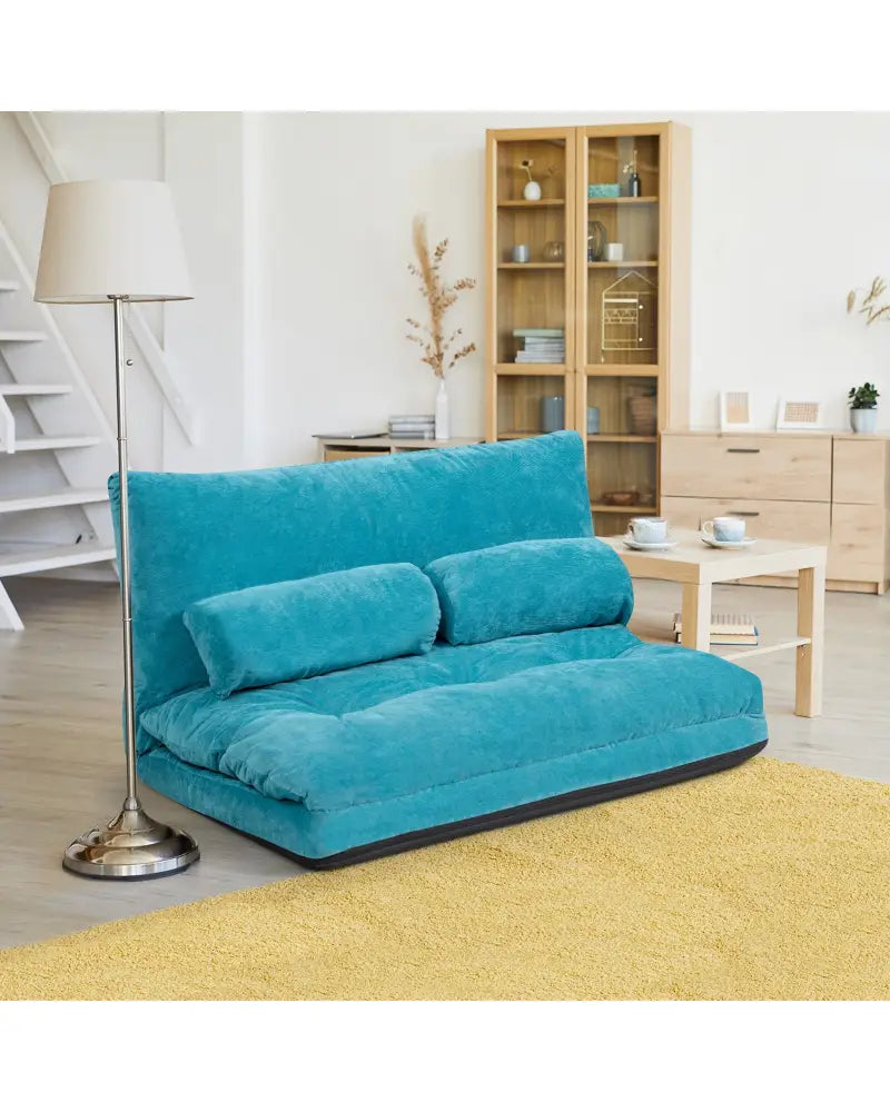 6-Position Adjustable Sleeper Lounge Couch with 2 Pillows-Blue - Blue - Floor Chairs