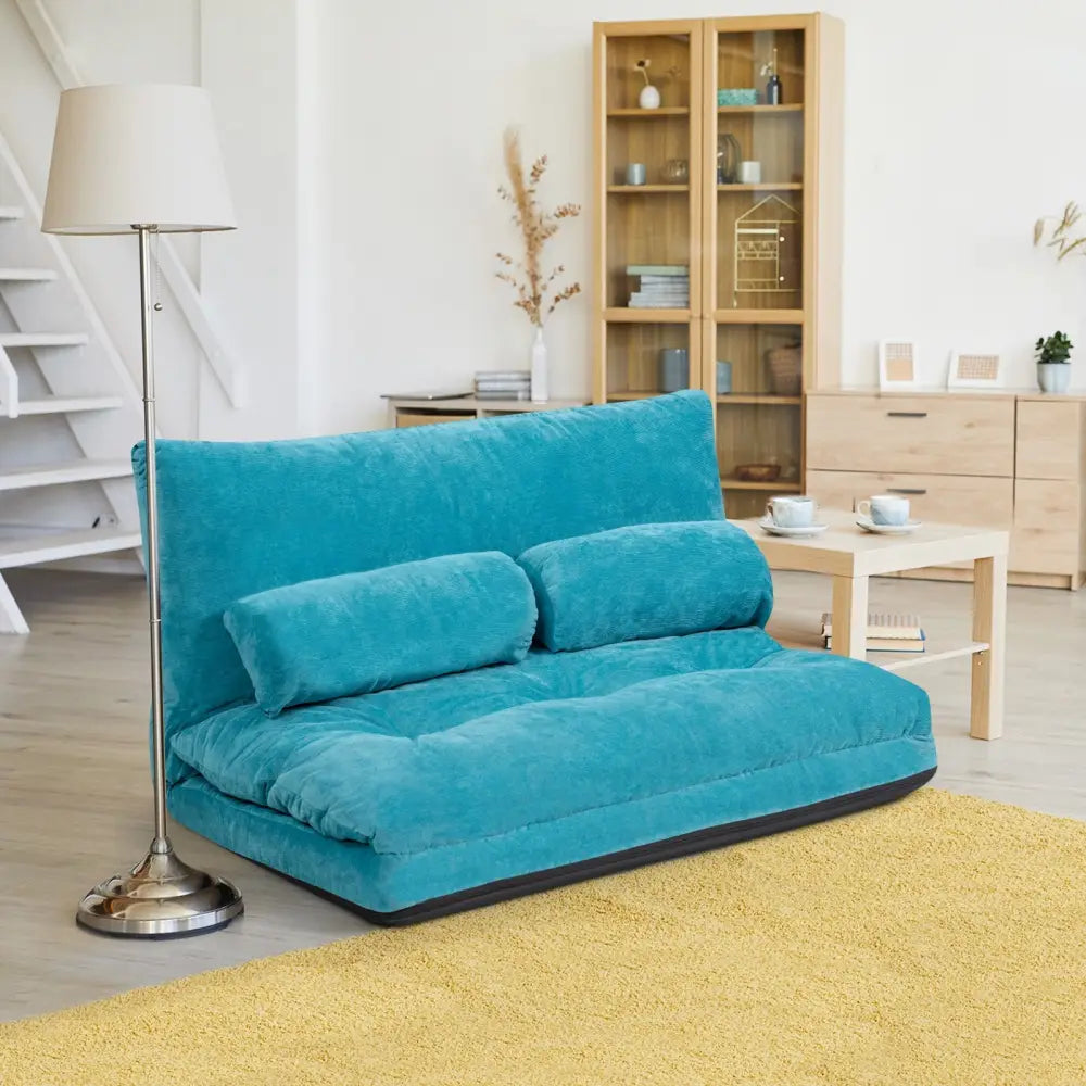 6-Position Adjustable Sleeper Lounge Couch with 2 Pillows-Blue - Blue - Floor Chairs
