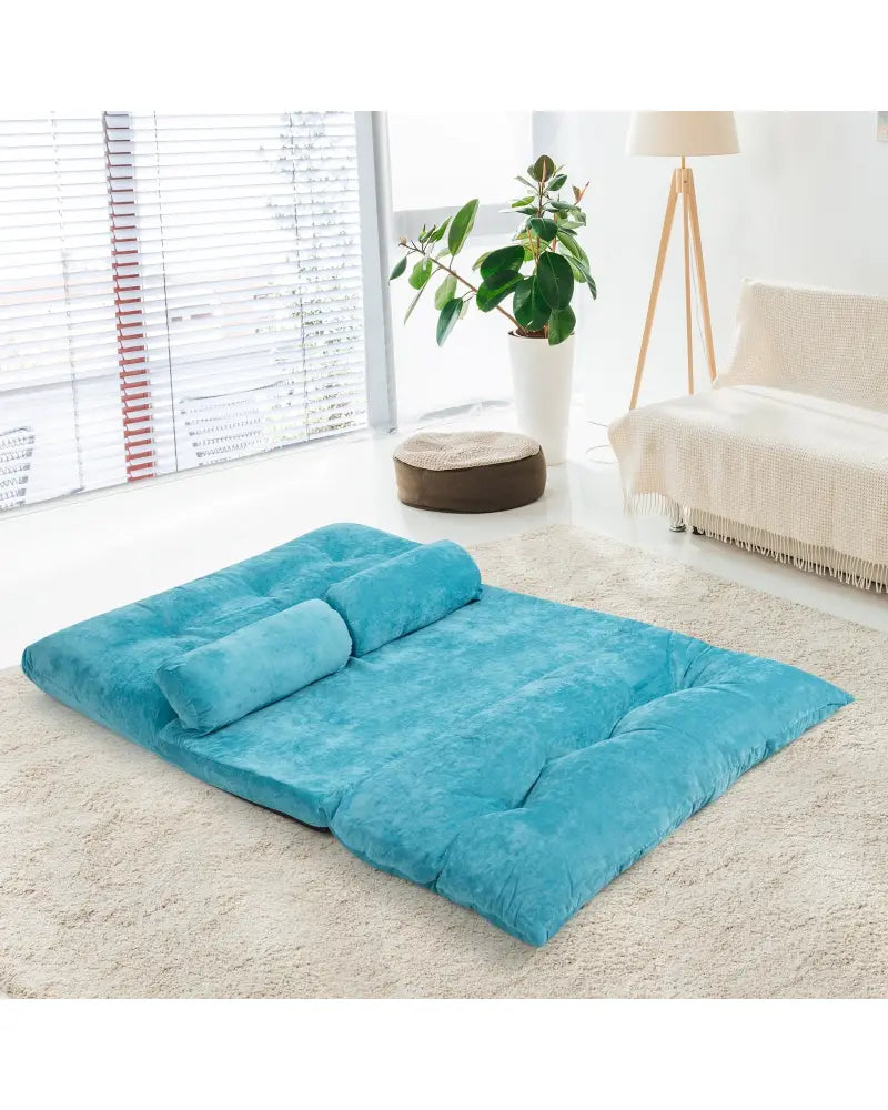 6-Position Adjustable Sleeper Lounge Couch with 2 Pillows-Blue - Blue - Floor Chairs