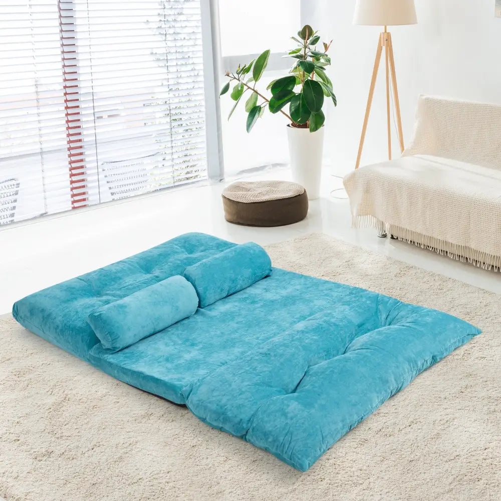 6-Position Adjustable Sleeper Lounge Couch with 2 Pillows-Blue - Blue - Floor Chairs