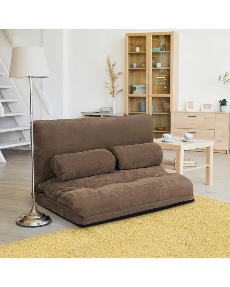 6-Position Adjustable Sleeper Lounge Couch with 2 Pillows-Brown - Brown - Floor Chairs