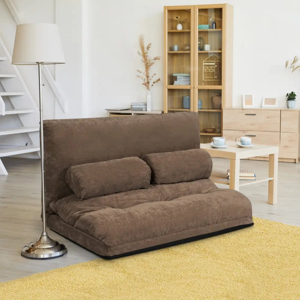 6-Position Adjustable Sleeper Lounge Couch with 2 Pillows-Brown - Brown - Floor Chairs