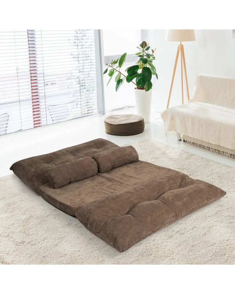 6-Position Adjustable Sleeper Lounge Couch with 2 Pillows-Brown - Brown - Floor Chairs