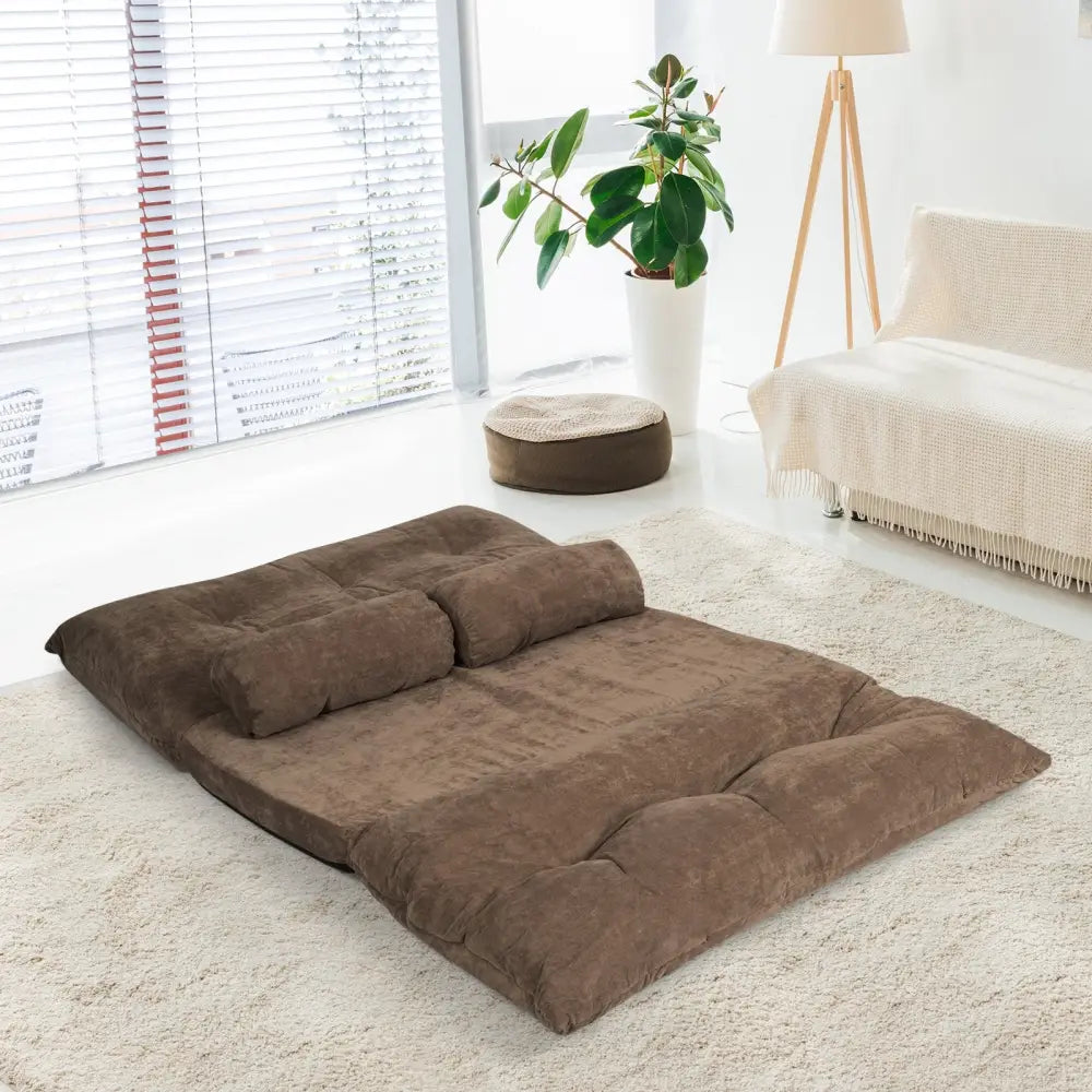 6-Position Adjustable Sleeper Lounge Couch with 2 Pillows-Brown - Brown - Floor Chairs