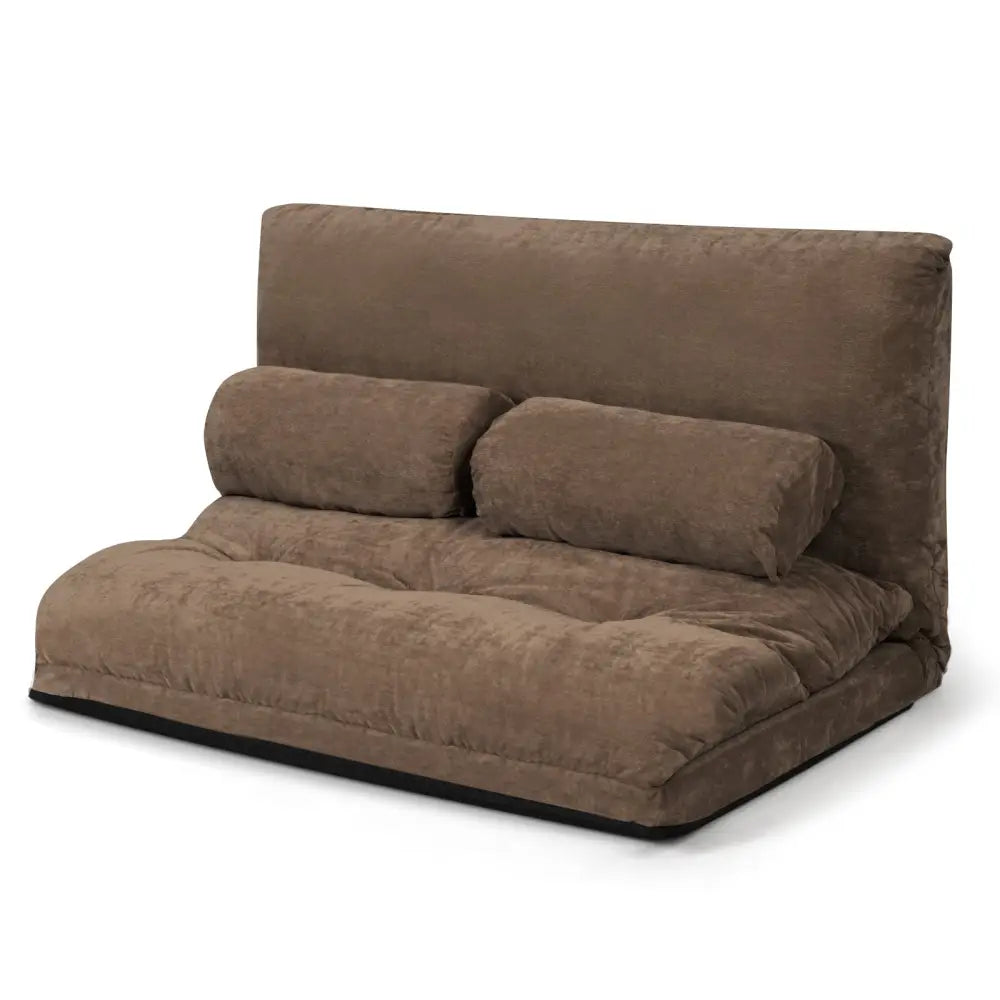 6-Position Adjustable Sleeper Lounge Couch with 2 Pillows-Brown - Brown - Floor Chairs