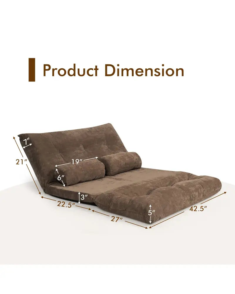 6-Position Adjustable Sleeper Lounge Couch with 2 Pillows-Brown - Brown - Floor Chairs