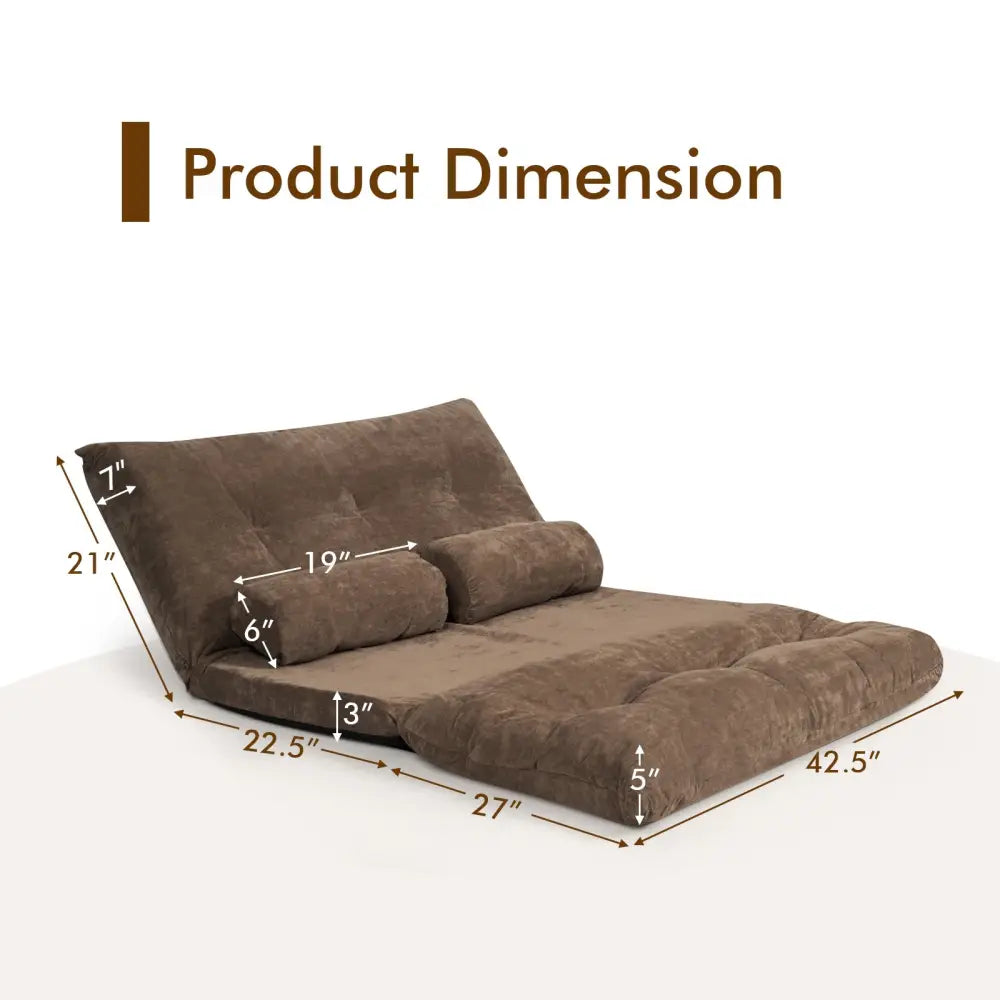 6-Position Adjustable Sleeper Lounge Couch with 2 Pillows-Brown - Brown - Floor Chairs