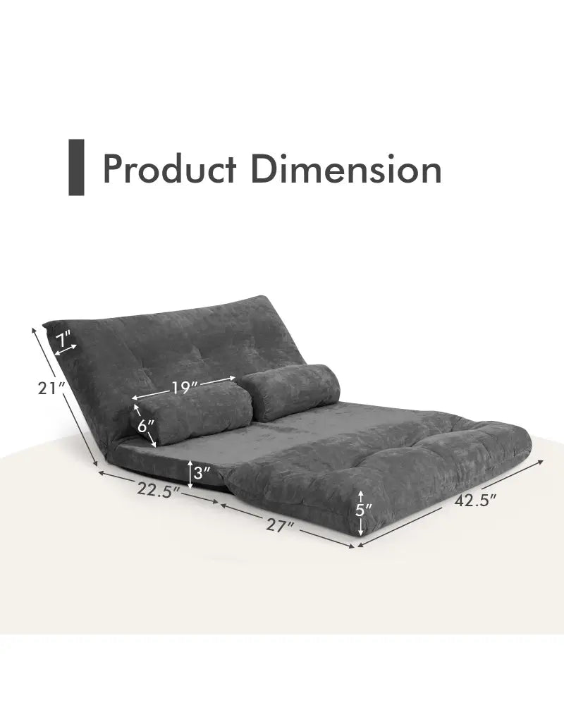 6-Position Adjustable Sleeper Lounge Couch with 2 Pillows-Gray - Gray - Floor Chairs