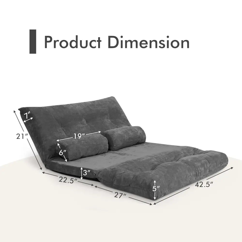 6-Position Adjustable Sleeper Lounge Couch with 2 Pillows-Gray - Gray - Floor Chairs