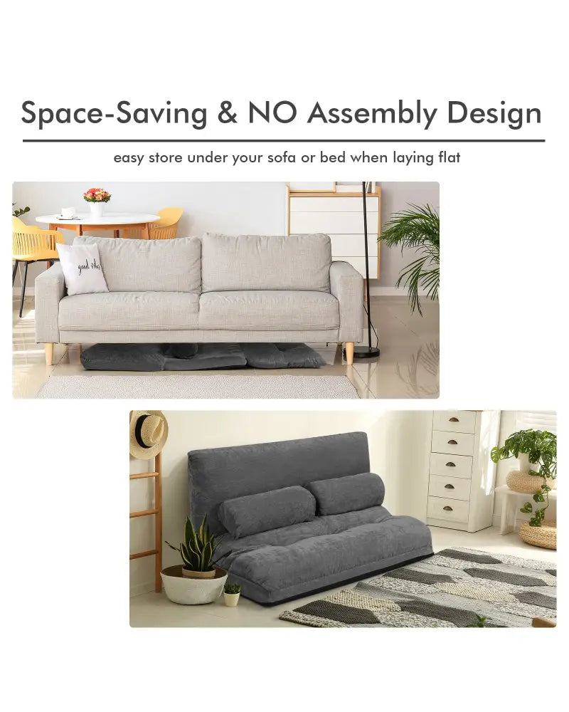 6-Position Adjustable Sleeper Lounge Couch with 2 Pillows-Gray - Gray - Floor Chairs