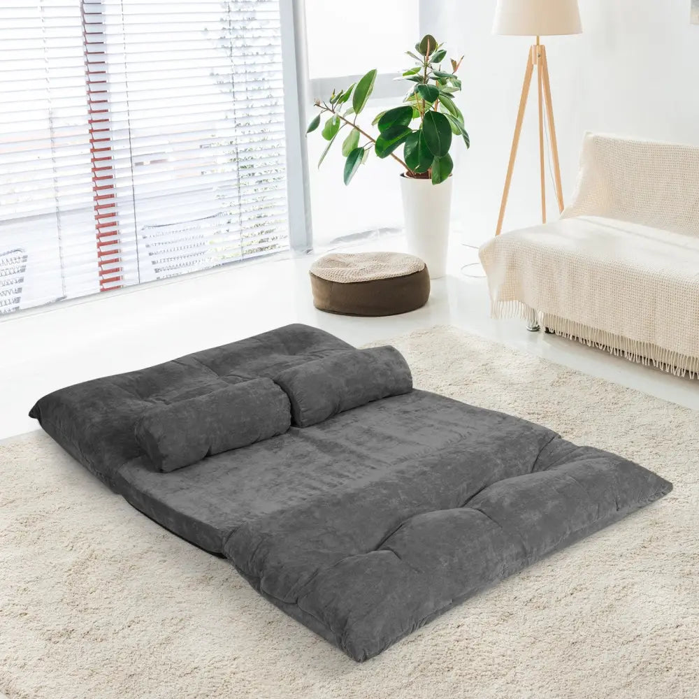 6-Position Adjustable Sleeper Lounge Couch with 2 Pillows-Gray - Gray - Floor Chairs