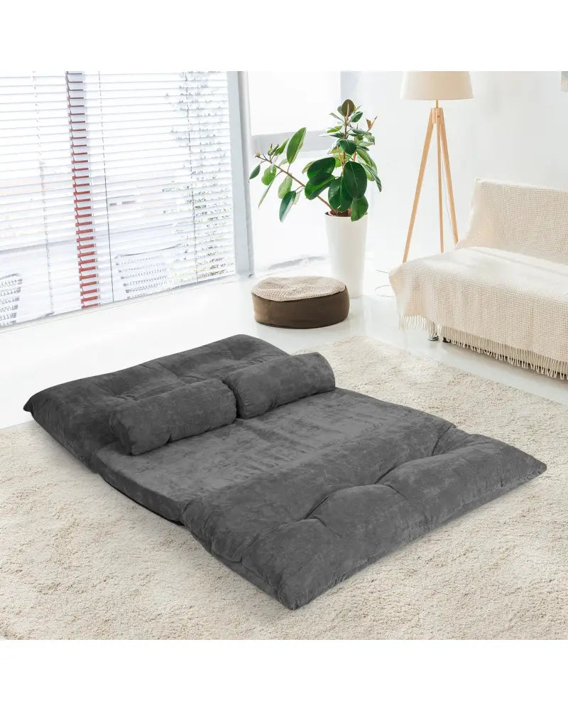 6-Position Adjustable Sleeper Lounge Couch with 2 Pillows-Gray - Gray - Floor Chairs