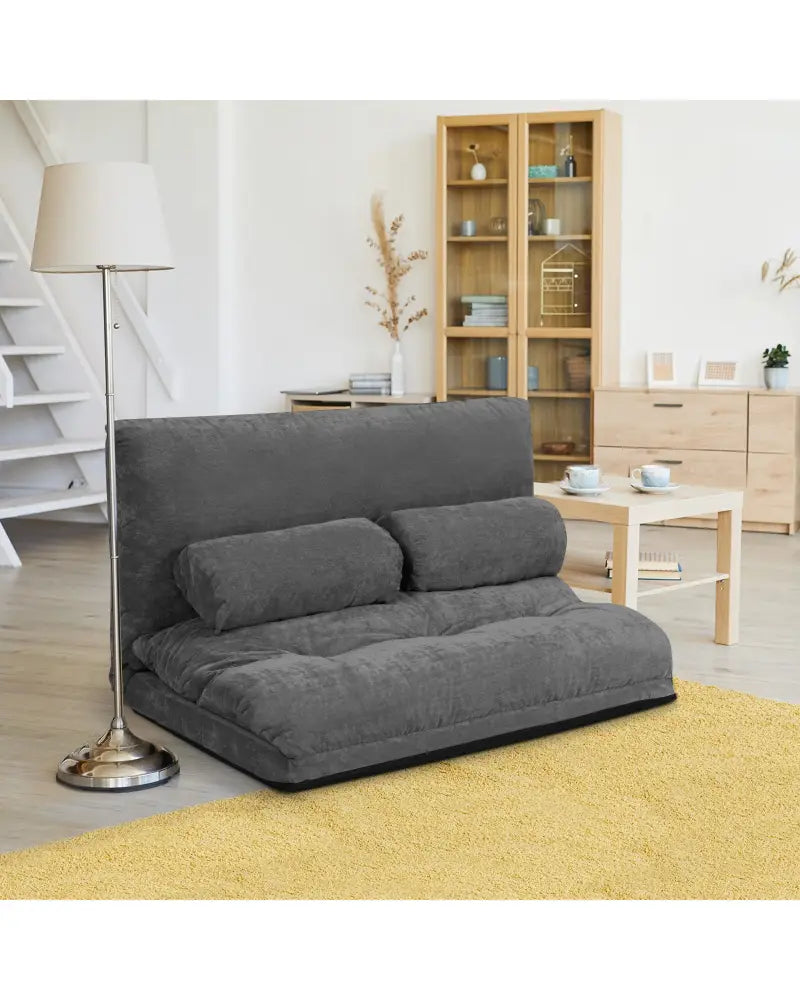6-Position Adjustable Sleeper Lounge Couch with 2 Pillows-Gray - Gray - Floor Chairs
