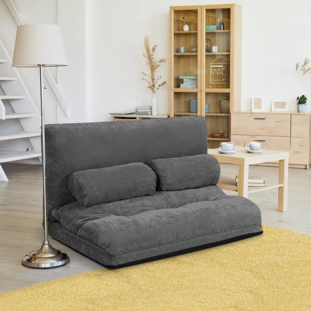 6-Position Adjustable Sleeper Lounge Couch with 2 Pillows-Gray - Gray - Floor Chairs