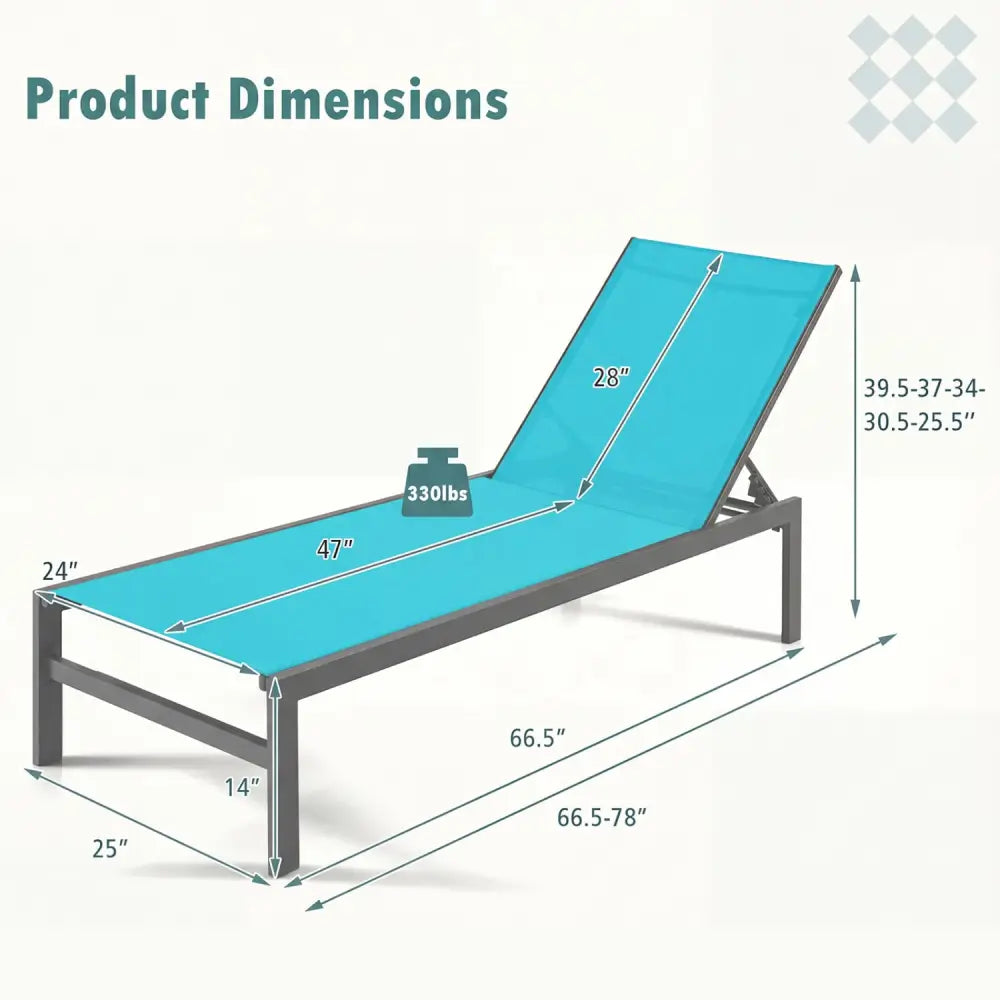 6-Position Chaise Lounge Chairs with Rustproof Aluminium Frame-Turquoise - Turquoise - Outdoor Chaise Lounges