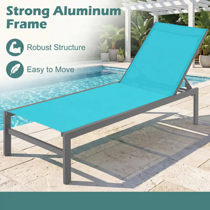 6-Position Chaise Lounge Chairs with Rustproof Aluminium Frame-Turquoise - Turquoise - Outdoor Chaise Lounges