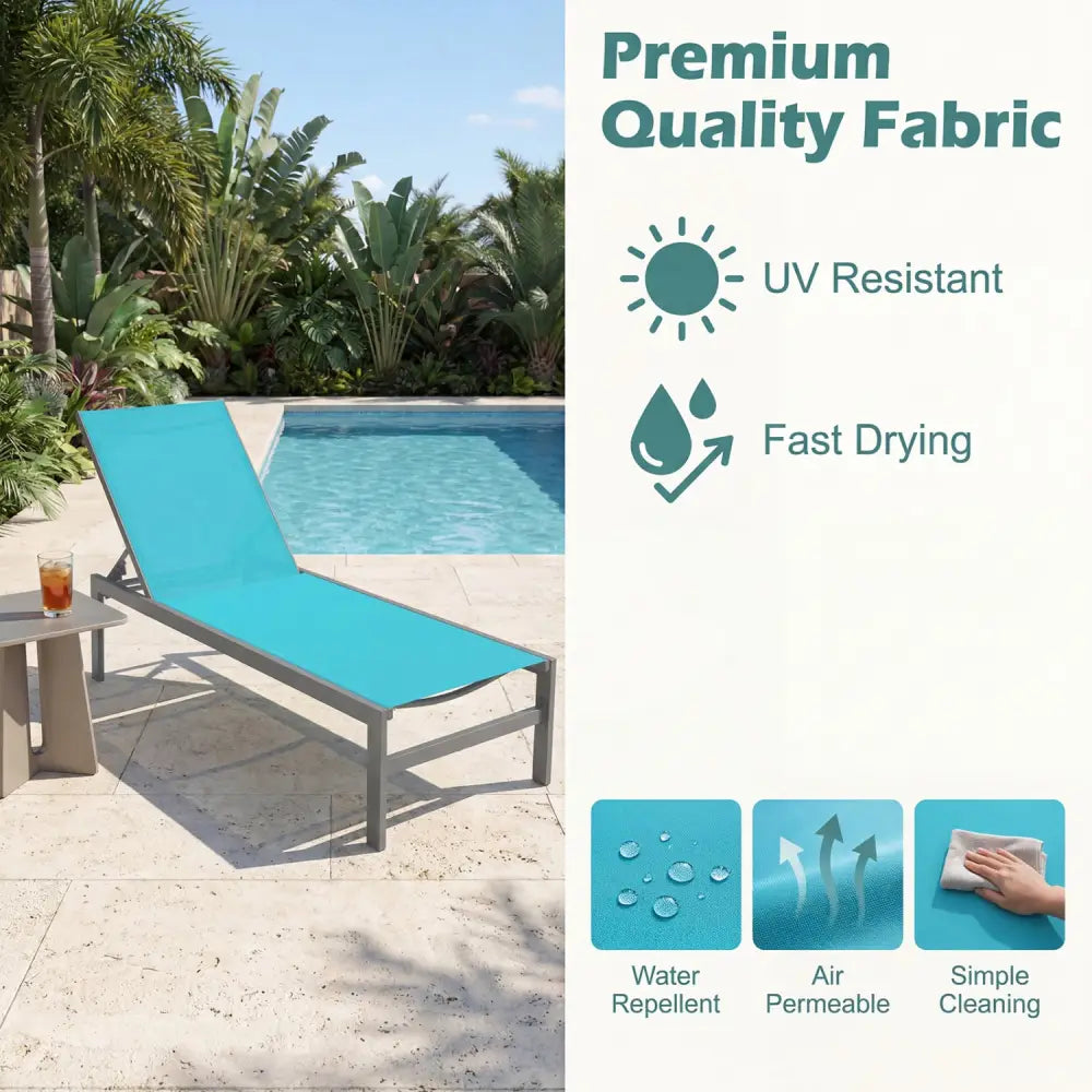 6-Position Chaise Lounge Chairs with Rustproof Aluminium Frame-Turquoise - Turquoise - Outdoor Chaise Lounges