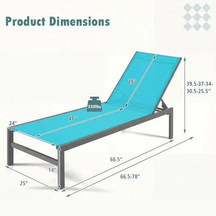 6-Position Chaise Lounge Chairs with Rustproof Aluminium Frame-Turquoise - Turquoise - Outdoor Chaise Lounges