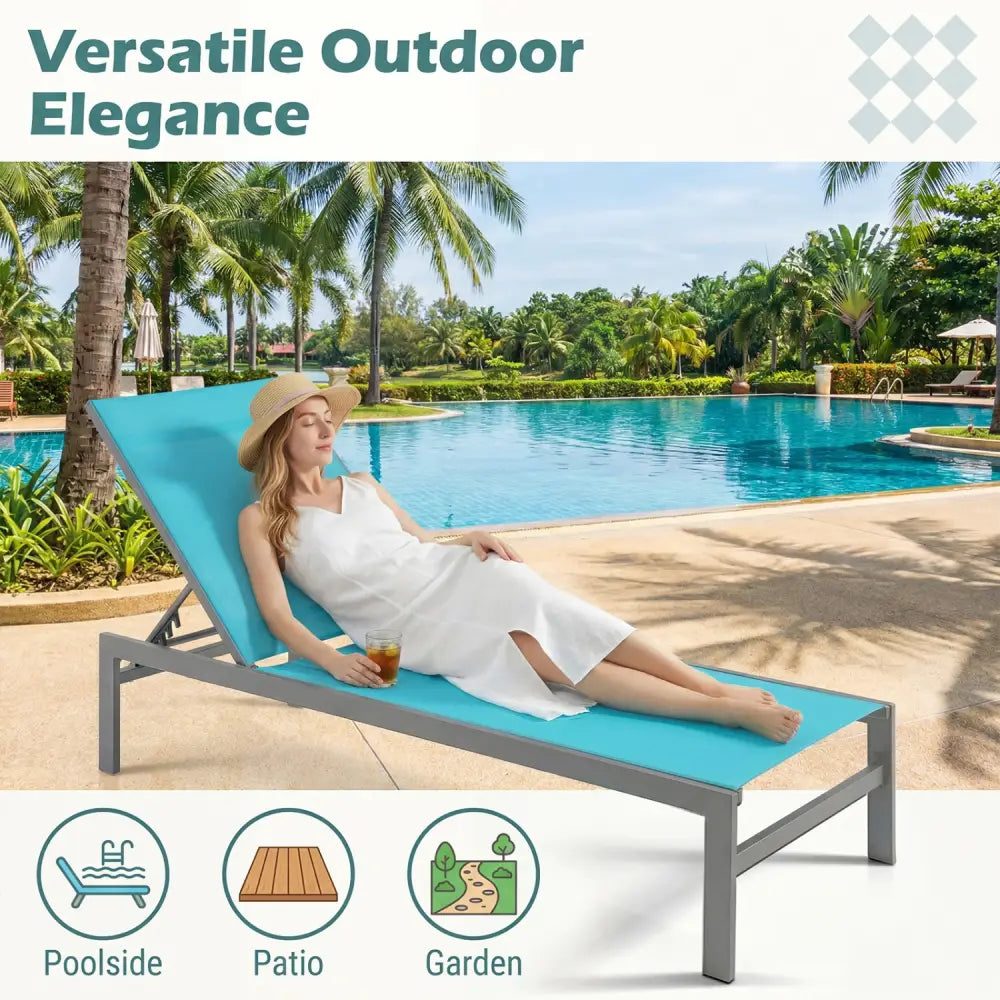 6-Position Chaise Lounge Chairs with Rustproof Aluminium Frame-Turquoise - Turquoise - Outdoor Chaise Lounges
