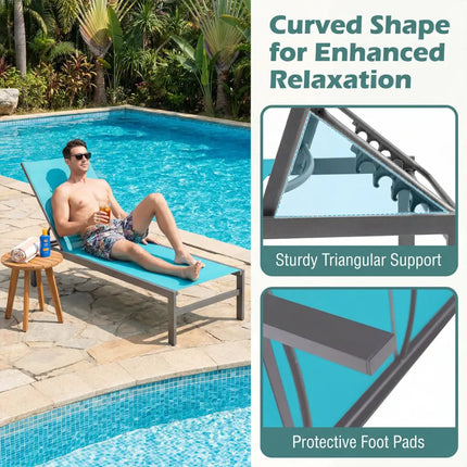 6-Position Chaise Lounge Chairs with Rustproof Aluminium Frame-Turquoise - Turquoise - Outdoor Chaise Lounges