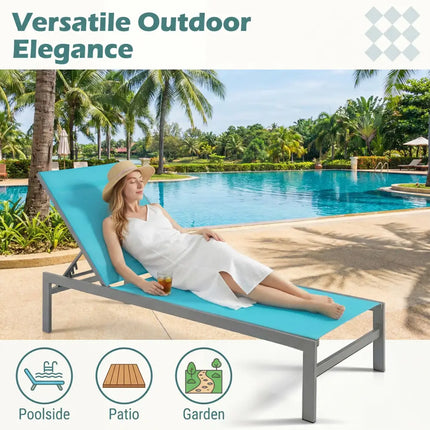 6-Position Chaise Lounge Chairs with Rustproof Aluminium Frame-Turquoise - Turquoise - Outdoor Chaise Lounges