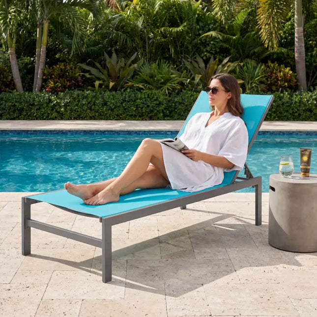 6-Position Chaise Lounge Chairs with Rustproof Aluminium Frame-Turquoise - Turquoise - Outdoor Chaise Lounges