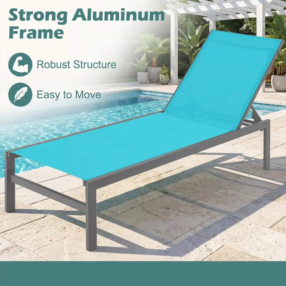 6-Position Chaise Lounge Chairs with Rustproof Aluminium Frame-Turquoise - Turquoise - Outdoor Chaise Lounges