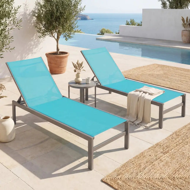 6-Position Chaise Lounge Chairs with Rustproof Aluminium Frame-Turquoise - Turquoise - Outdoor Chaise Lounges