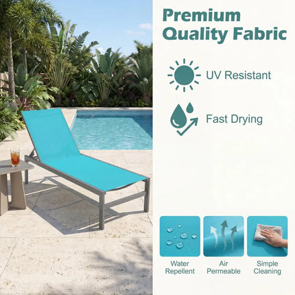 6-Position Chaise Lounge Chairs with Rustproof Aluminium Frame-Turquoise - Turquoise - Outdoor Chaise Lounges