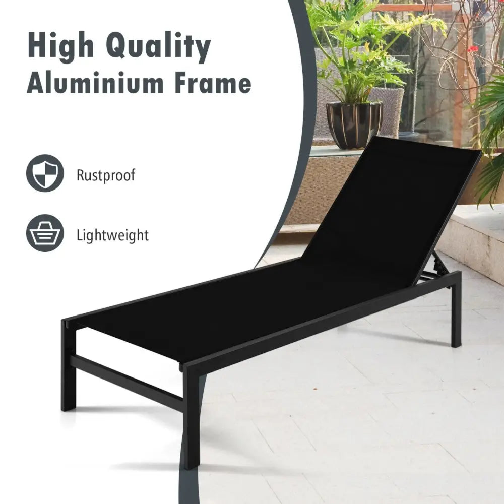 6-Position Chaise Lounge Chairs with Rustproof Aluminium Frame-Black - Black - Outdoor Chaise Lounges