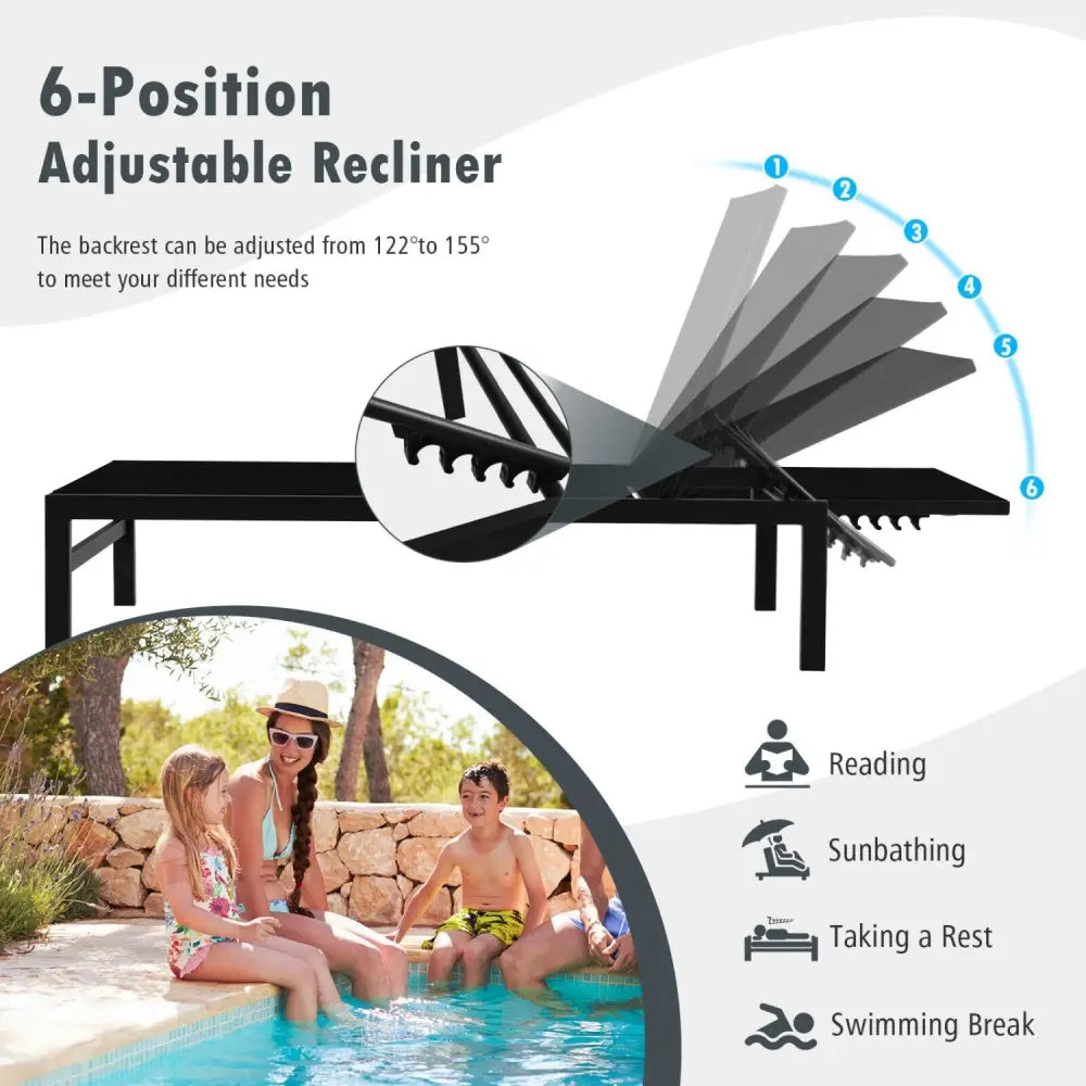 6-Position Chaise Lounge Chairs with Rustproof Aluminium Frame-Black - Black - Outdoor Chaise Lounges