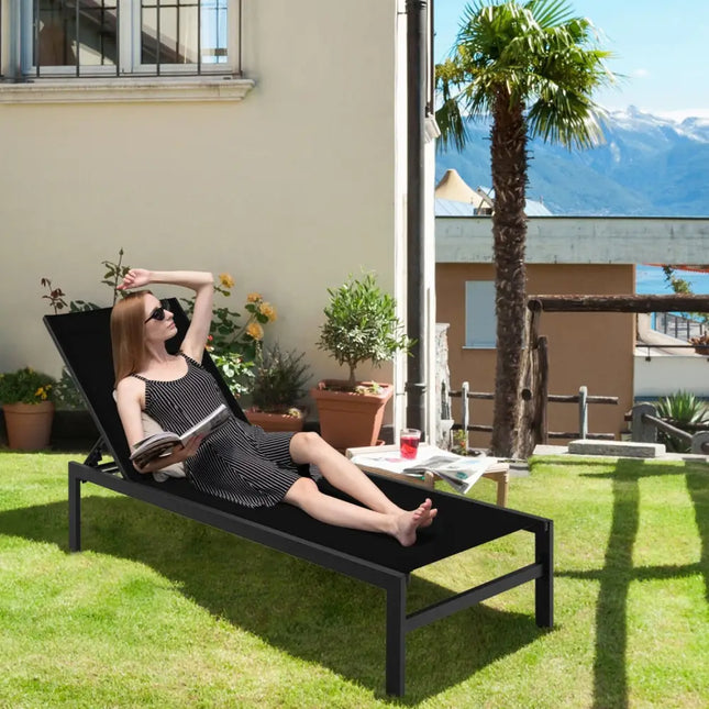 6-Position Chaise Lounge Chairs with Rustproof Aluminium Frame-Black - Black - Outdoor Chaise Lounges