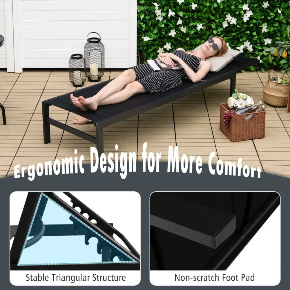 6-Position Chaise Lounge Chairs with Rustproof Aluminium Frame-Black - Black - Outdoor Chaise Lounges