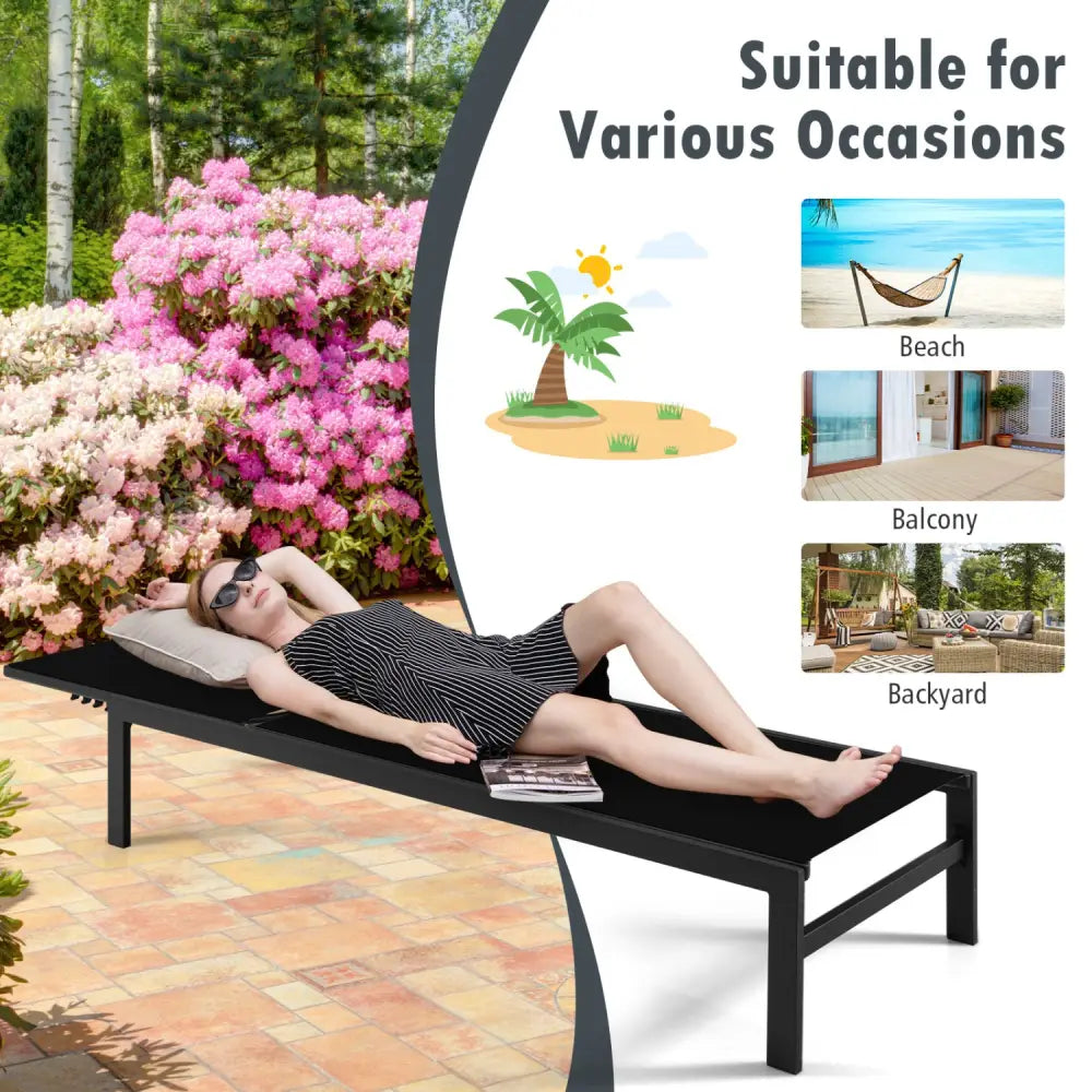 6-Position Chaise Lounge Chairs with Rustproof Aluminium Frame-Black - Black - Outdoor Chaise Lounges