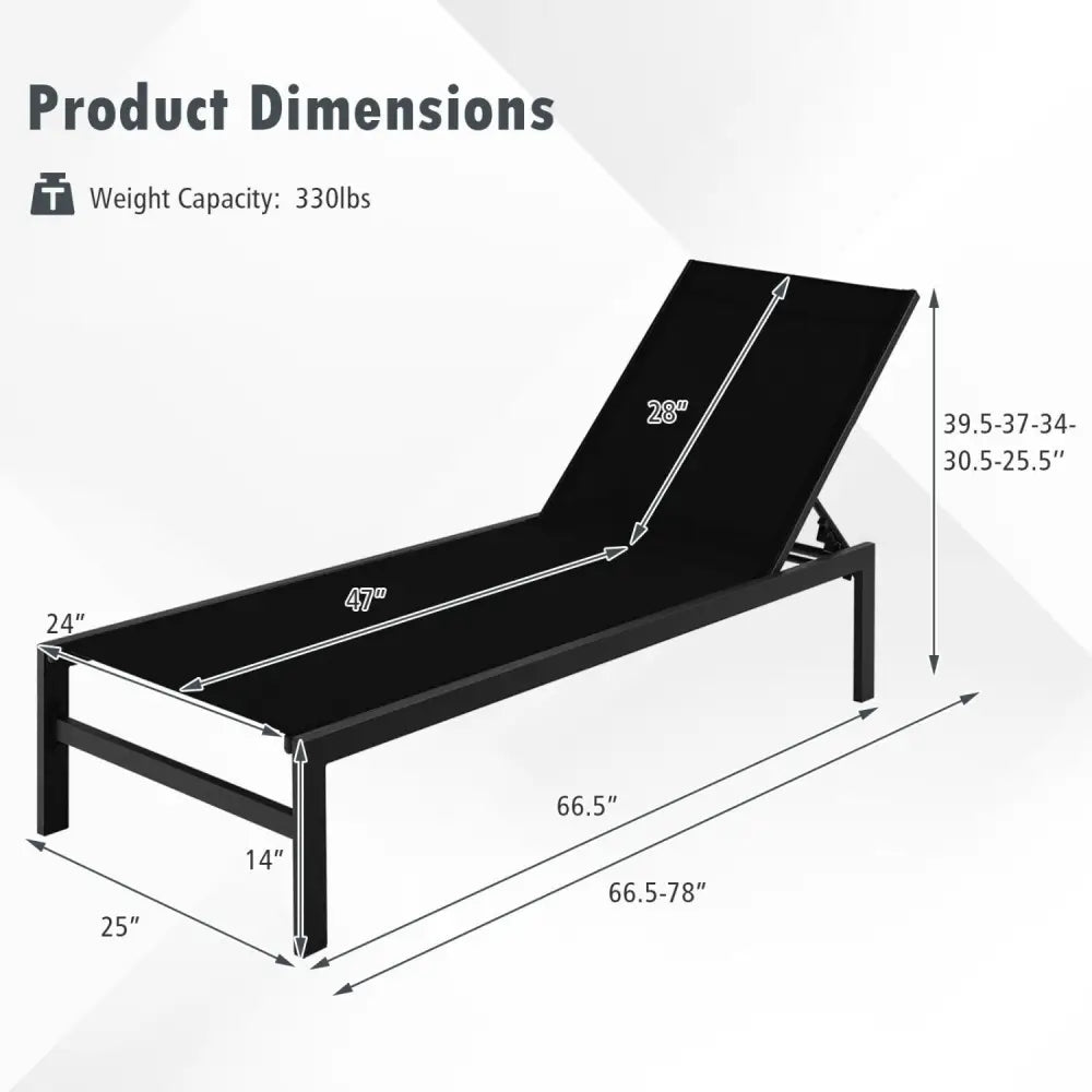 6-Position Chaise Lounge Chairs with Rustproof Aluminium Frame-Black - Black - Outdoor Chaise Lounges