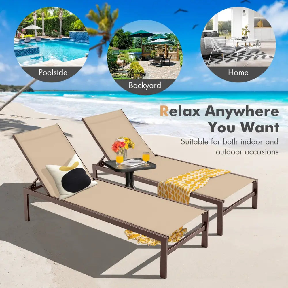 6-Position Chaise Lounge Chairs with Rustproof Aluminium Frame-Brown - Brown - Outdoor Chaise Lounges
