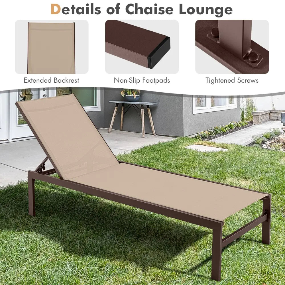 6-Position Chaise Lounge Chairs with Rustproof Aluminium Frame-Brown - Brown - Outdoor Chaise Lounges