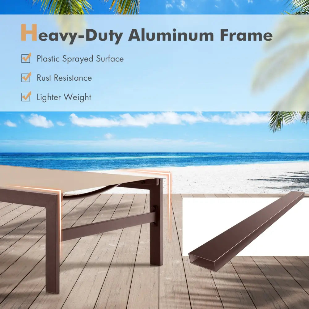 6-Position Chaise Lounge Chairs with Rustproof Aluminium Frame-Brown - Brown - Outdoor Chaise Lounges