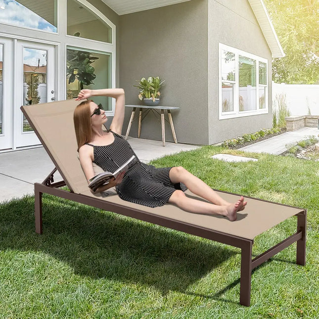6-Position Chaise Lounge Chairs with Rustproof Aluminium Frame-Brown - Brown - Outdoor Chaise Lounges