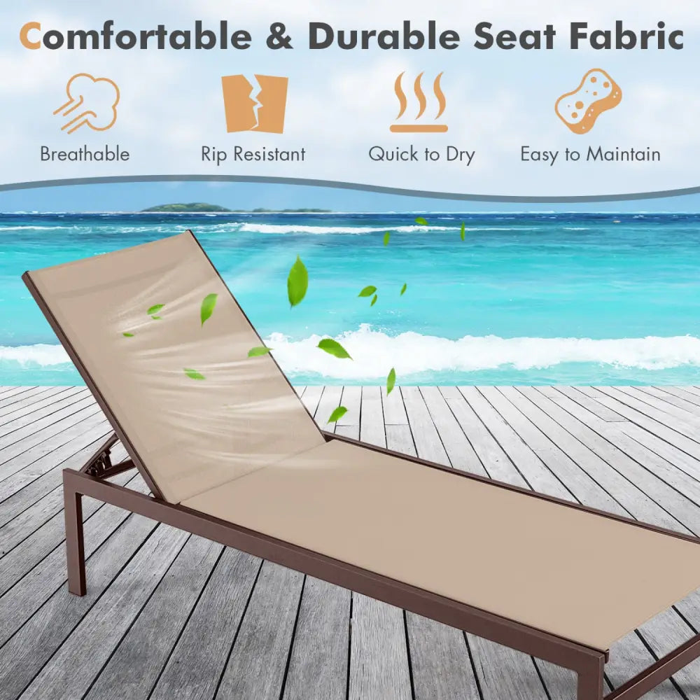 6-Position Chaise Lounge Chairs with Rustproof Aluminium Frame-Brown - Brown - Outdoor Chaise Lounges