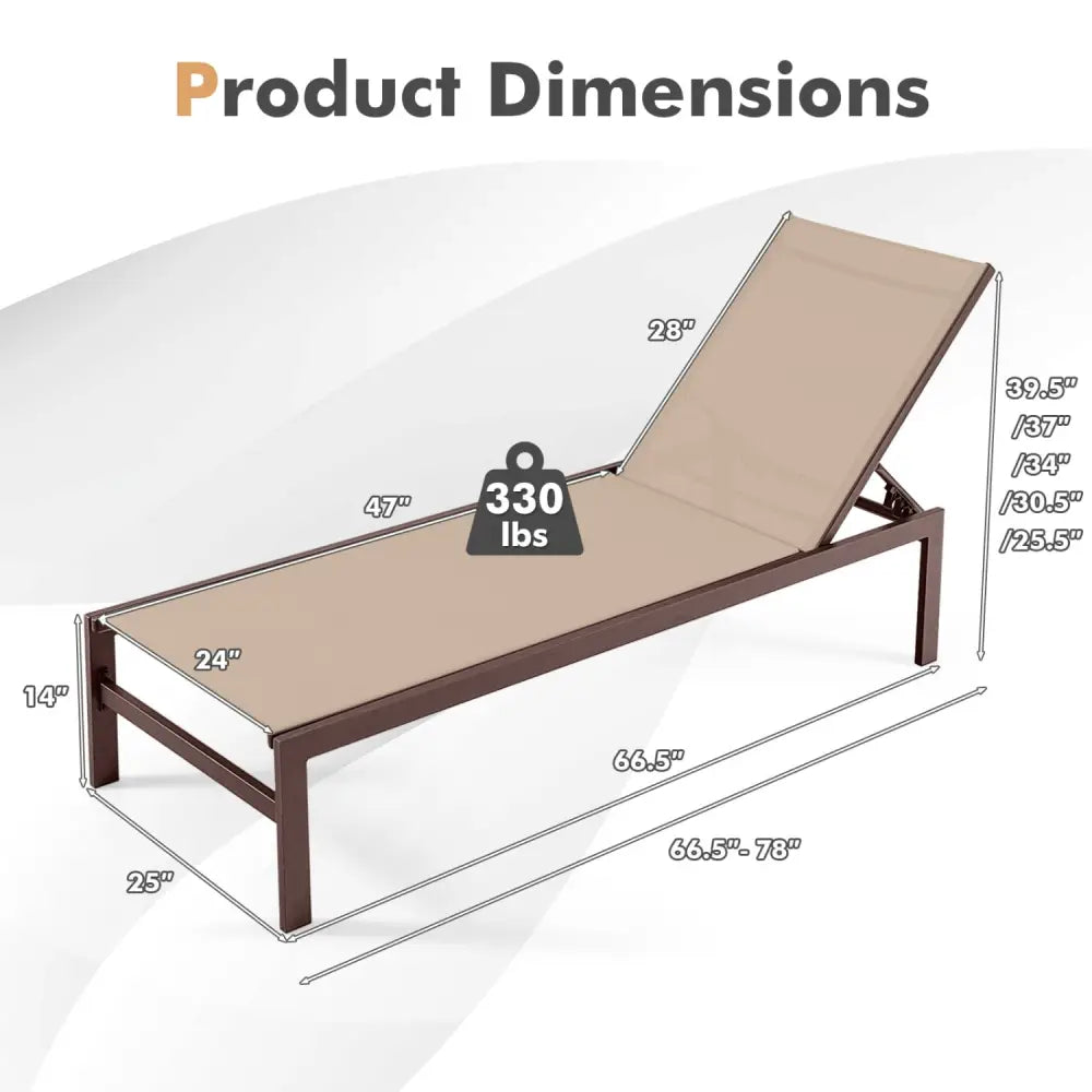 6-Position Chaise Lounge Chairs with Rustproof Aluminium Frame-Brown - Brown - Outdoor Chaise Lounges