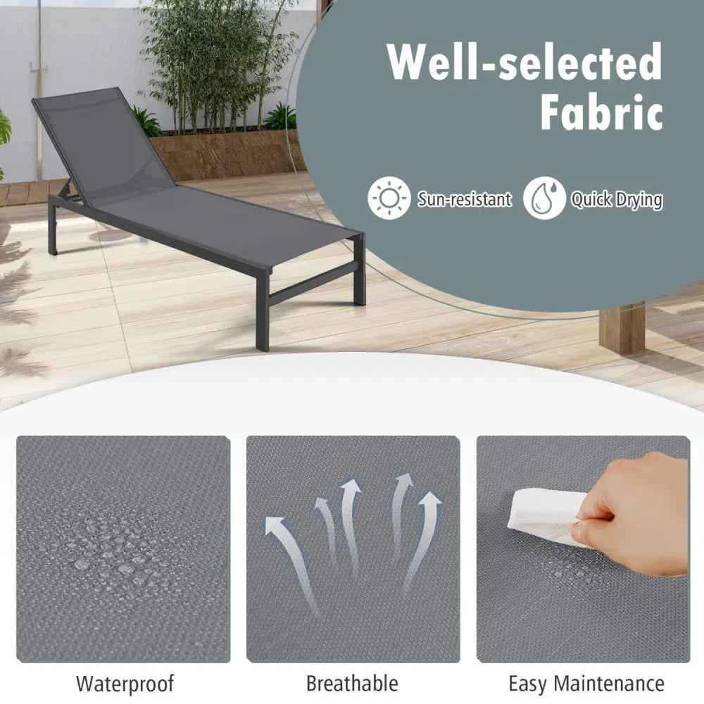 6-Position Chaise Lounge Chairs with Rustproof Aluminium Frame-Gray - Gray - Outdoor Chaise Lounges